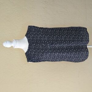 LOFT Navy & White Ditsy Floral Sleeveless Mixed Media Button Blouse Size Medium